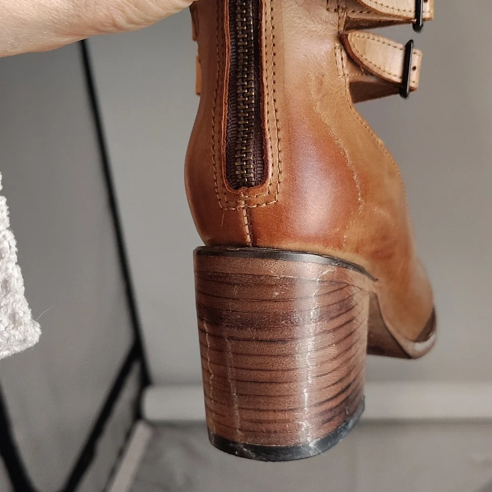 freebird Tan Leather Multi-Strap Block Heel Pumps - Picture 8 of 16